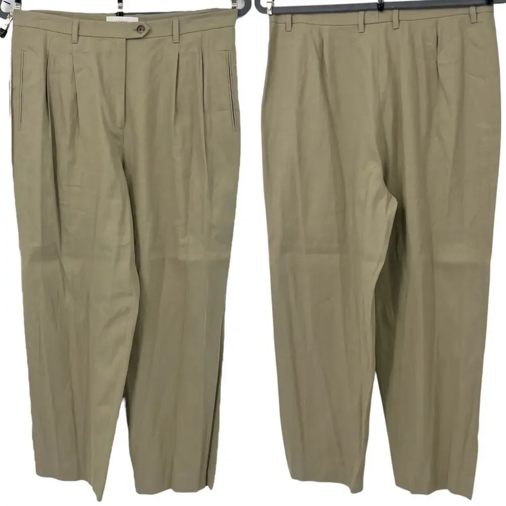 LAFAYETTE 148 NEW YORK Chino Dress Pants Green Clay Pleated Pockets Sz 14 NEW - Picture 2 of 16